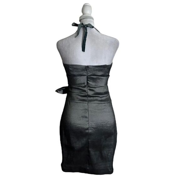 Aspeed Vtg USA Made Mini Dress Metallic Silver Formal Party Rhinestone Bow US 10 - Picture 3 of 11